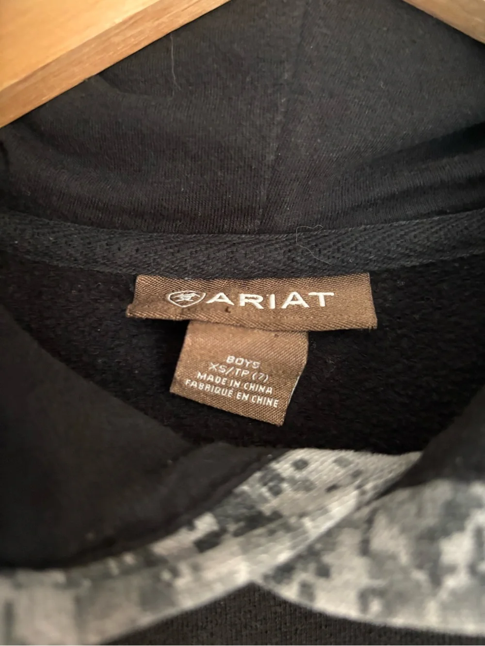 Ariat kids Black Hoodie with Gray Digital Camo Accents